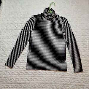 J. Crew Black Cream Striped Long Sleeve Turtleneck Top Size L